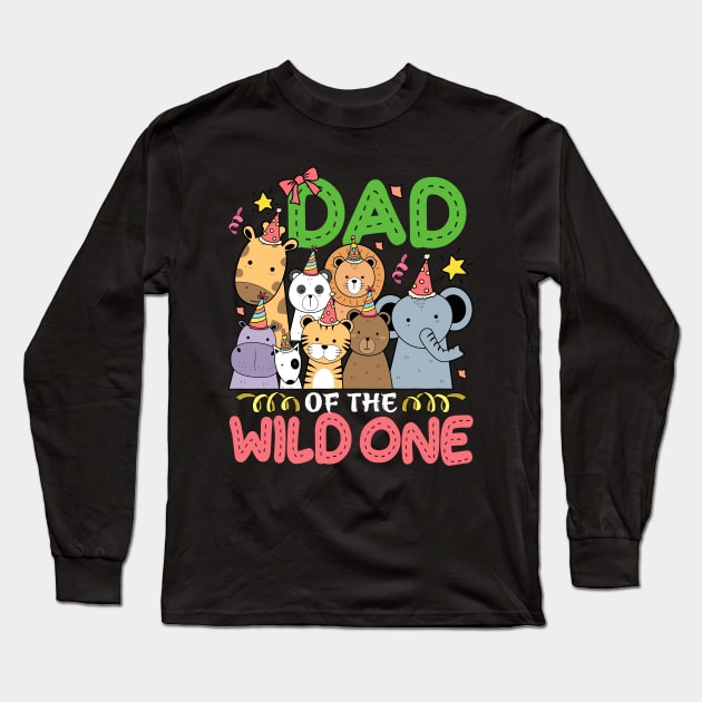 Dad of the Wild One Zoo Birthday Safari Jungle Animal Long Sleeve T-Shirt by Xonmau